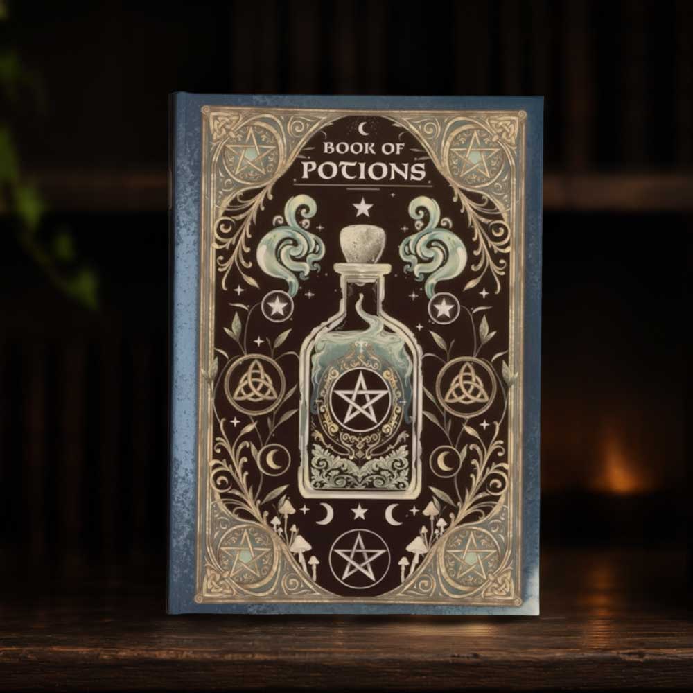 Book of Potions Journal - potion journal in a botanical tabletop display