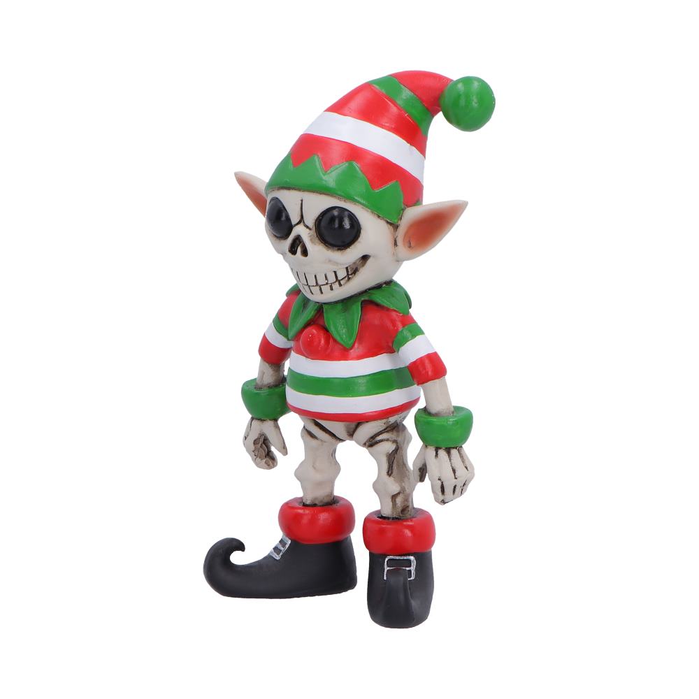 Silent Nightmares Jingles Skeleton Elf Figurine - Angle of pointed ears, hat and curled boots