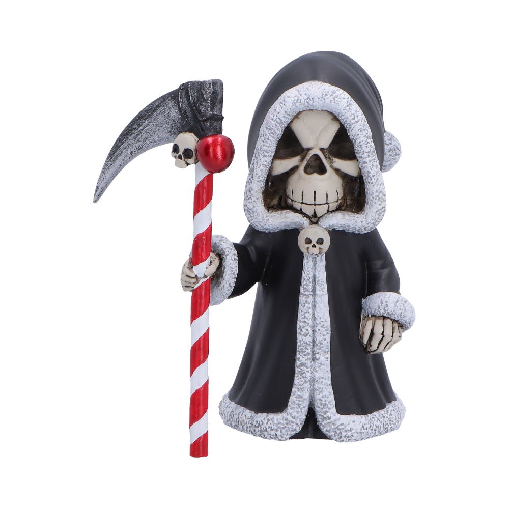Silent Nightmares Grimble Christmas Reaper - Front showing black-robed reaper with striped scythe