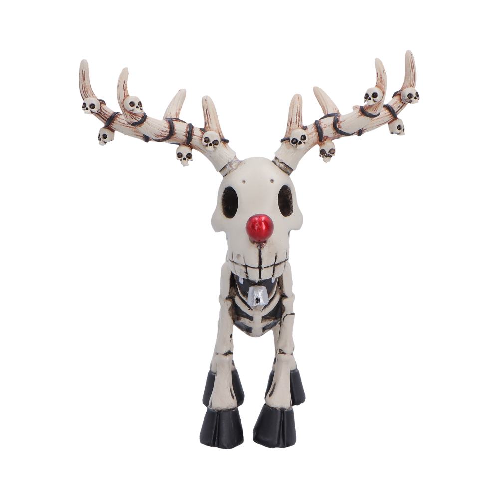 Silent Nightmares Rudi Skeleton Reindeer - Front with bright red nose and exposed ribs