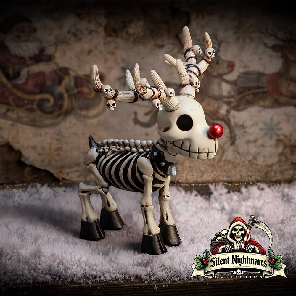 Silent Nightmares Rudi Skeleton Reindeer - Skeleton reindeer in a styled festive setting