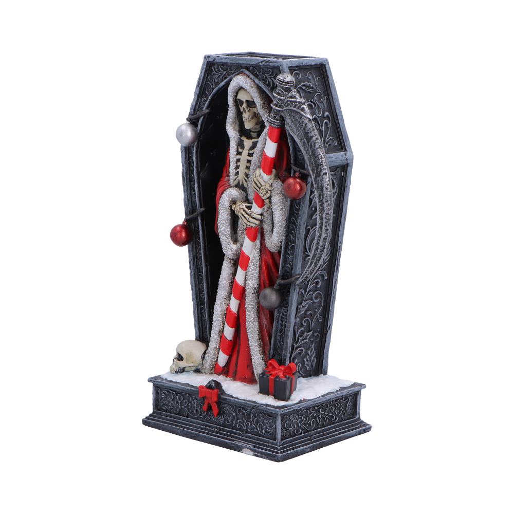 Silent Nightmares Merry Cryptmas Coffin Reaper - Angle of candy-cane scythe and coffin frame