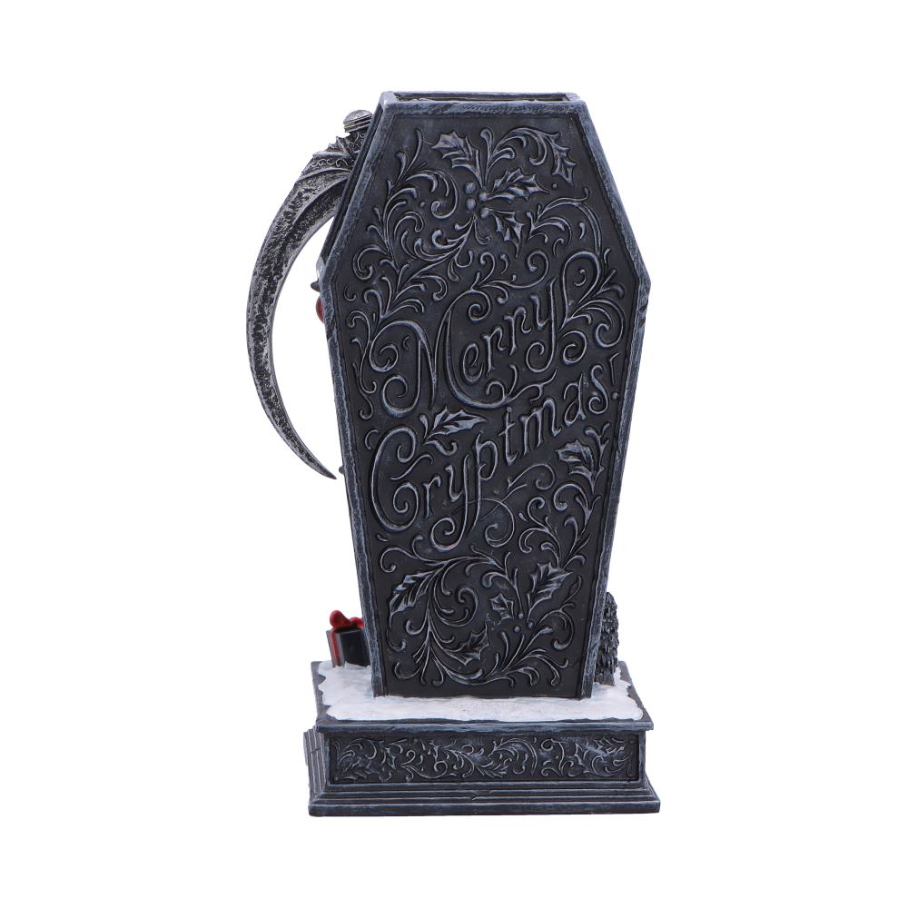 Silent Nightmares Merry Cryptmas Coffin Reaper - Rear showing Merry Cryptmas lettering and scrollwork