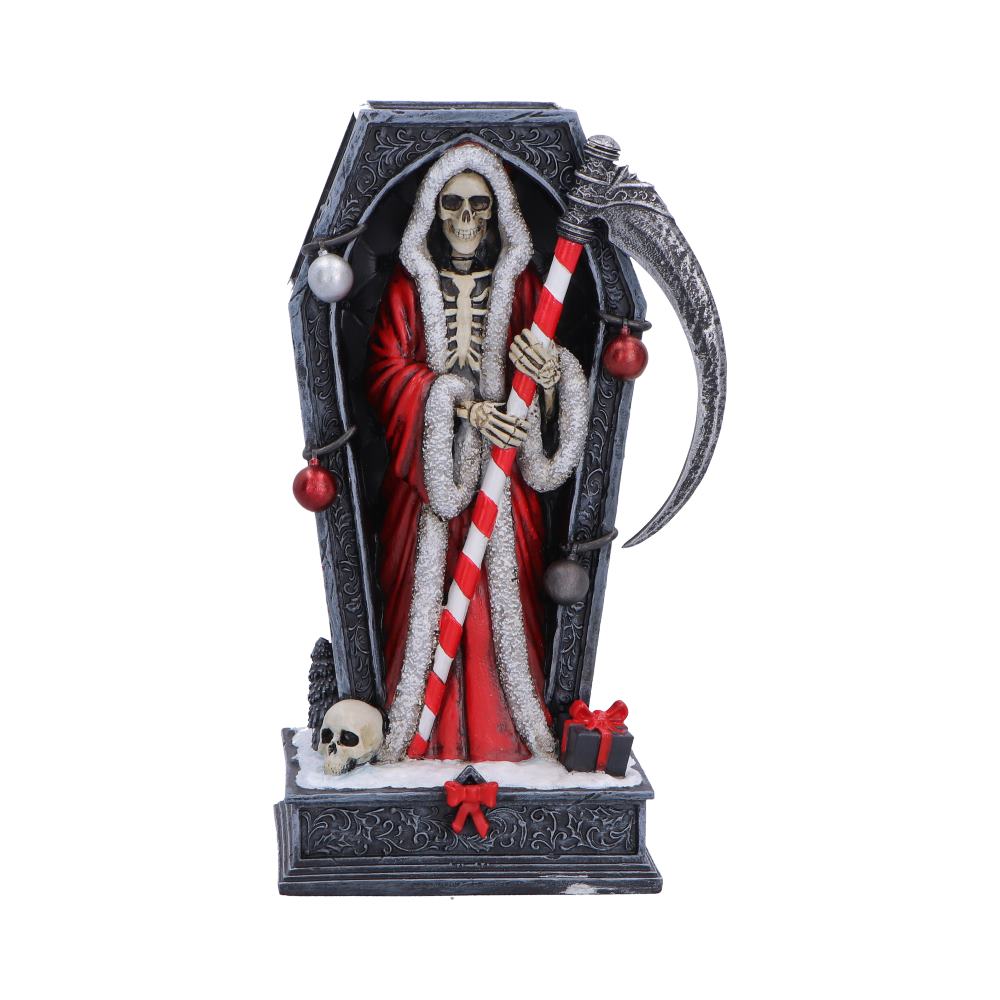 Silent Nightmares Merry Cryptmas Coffin Reaper - Front showing red-robed reaper inside coffin