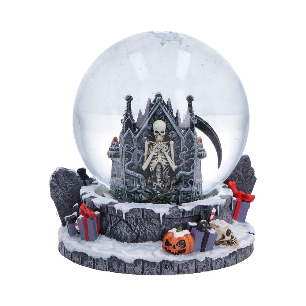 Silent Nightmares Season’s Reapings Snow Globe - Rear showing pointed throne and snowy base