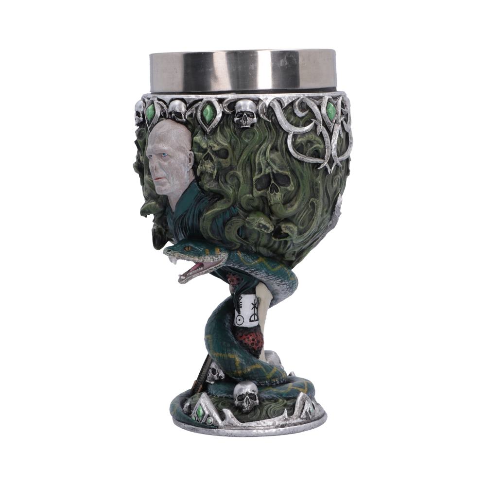 Harry Potter Voldemort Chalice - angled view of green cup and silver-coloured motifs