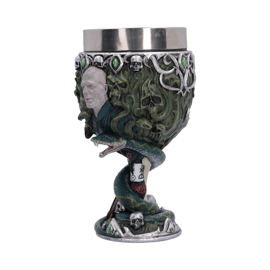 Harry Potter Voldemort Chalice - angled view of green cup and silver-coloured motifs