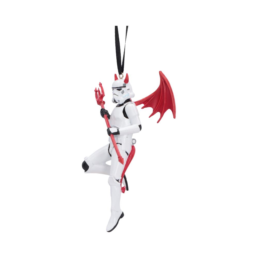 Original Stormtrooper What the Hell Ornament - side view of red wings and hanging ribbon