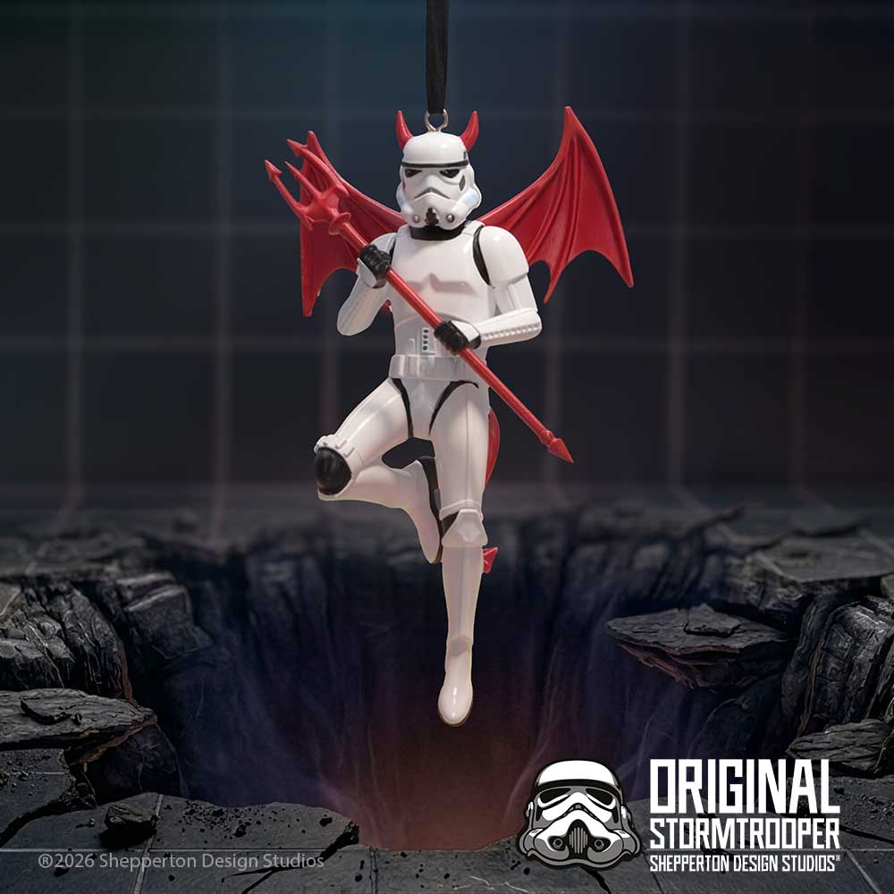Original Stormtrooper What the Hell Ornament - devilish ornament hanging above rocky ground