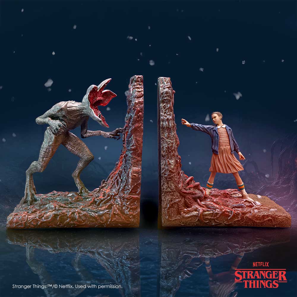 Stranger Things Upside Down Bookends - Stranger Things bookends in a night-time scene