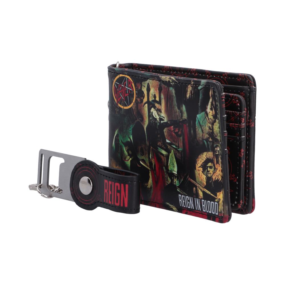 Slayer Reign in Blood Wallet - open angled view of card slots and chain opener