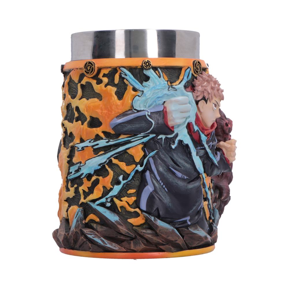 Jujutsu Kaisen Yuji Itadori Tankard - opposite angle of orange tankard and Yuji portrait