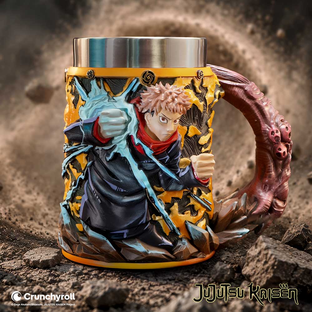 Jujutsu Kaisen Yuji Itadori Tankard - Yuji tankard displayed against yellow energy artwork