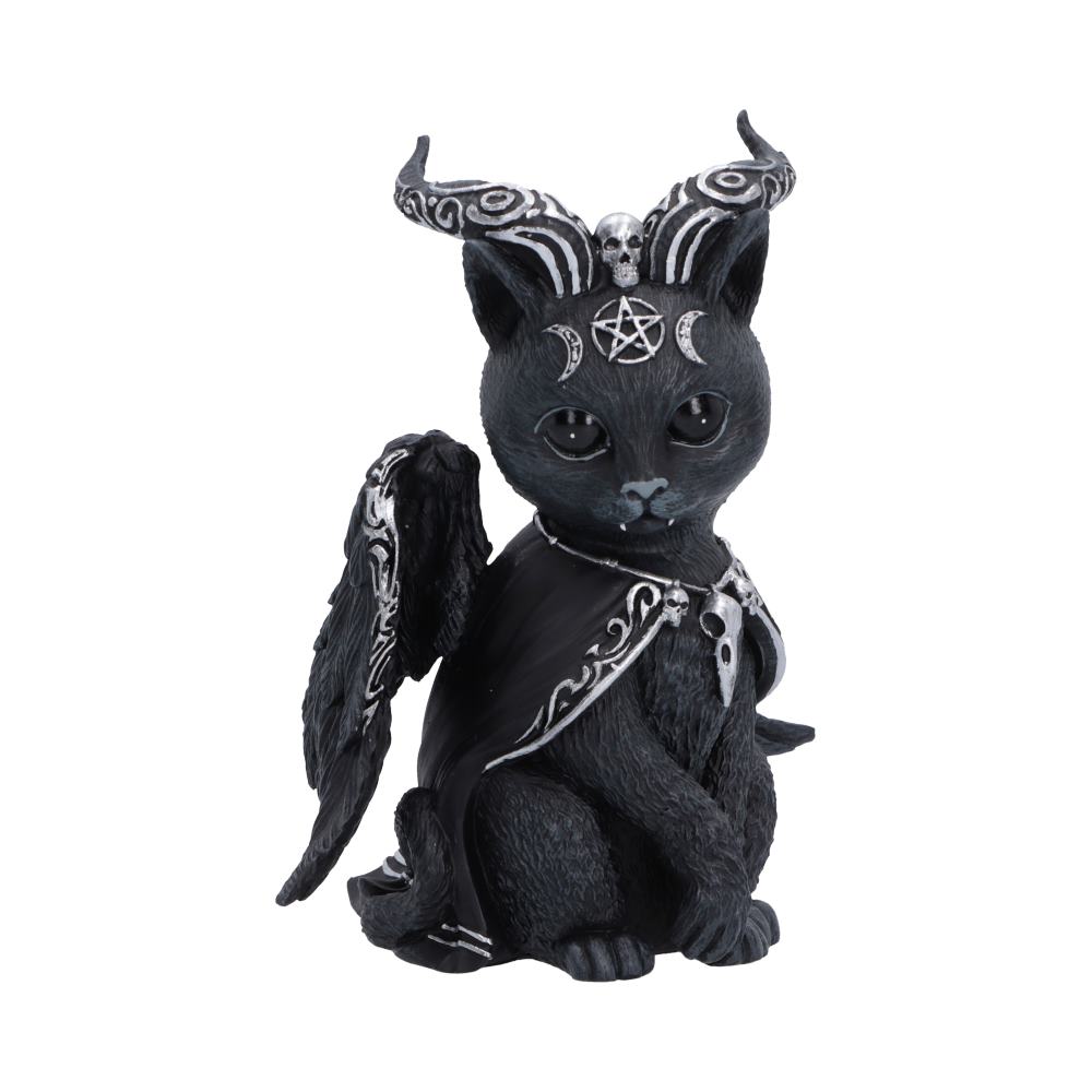 Cult Cuties Halpurr Cat Figurine - black cat with twisted horns and feathered wings