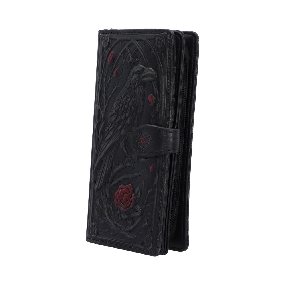Twilight Bloom Embossed Raven Purse - angled view of dark purse and press-stud strap