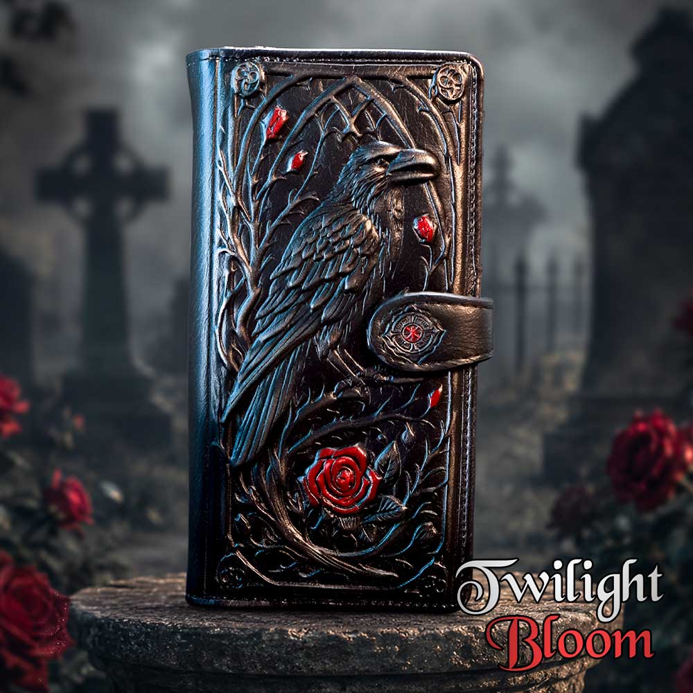 Twilight Bloom Embossed Raven Purse - Twilight Bloom purse in a dark floral setting