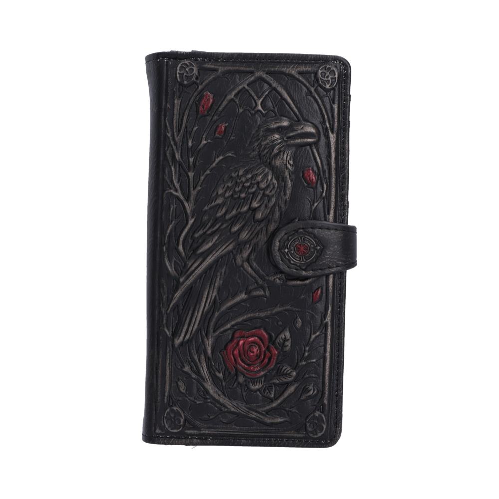 Twilight Bloom Embossed Raven Purse - embossed raven among red roses and branches