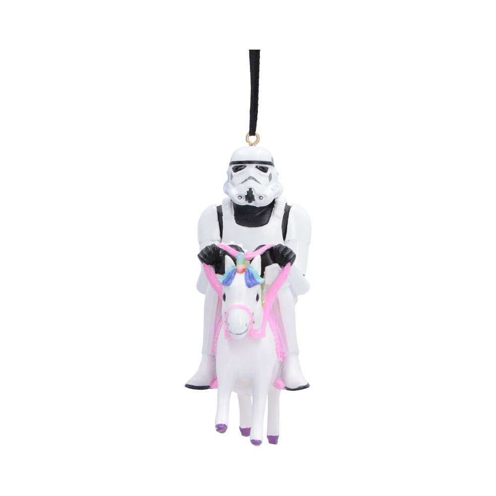 Original Stormtrooper Giddy Up Ornament - front angle of unicorn and pink tack