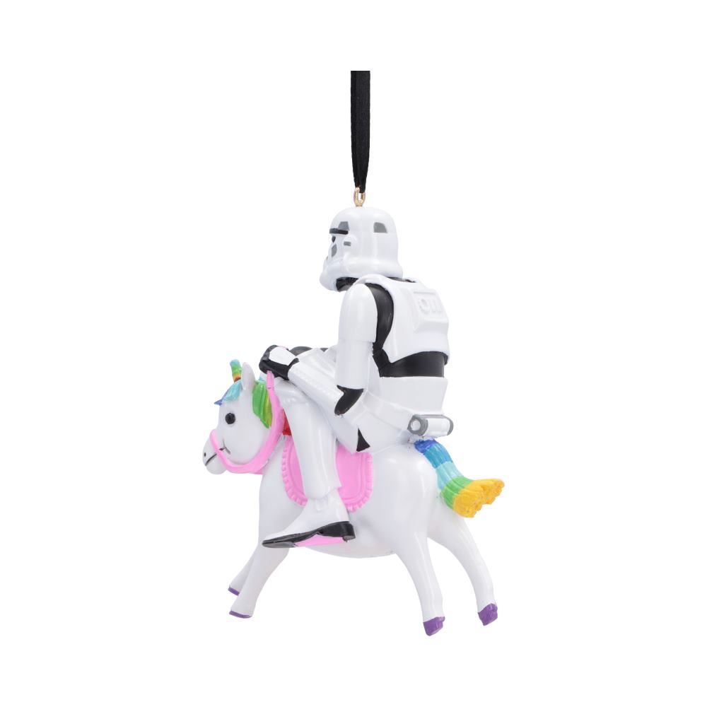 Original Stormtrooper Giddy Up Ornament - rear angle of rainbow tail and white armour