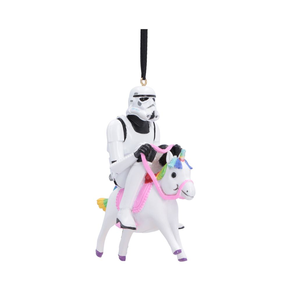 Original Stormtrooper Giddy Up Ornament - Stormtrooper riding a rainbow-maned unicorn