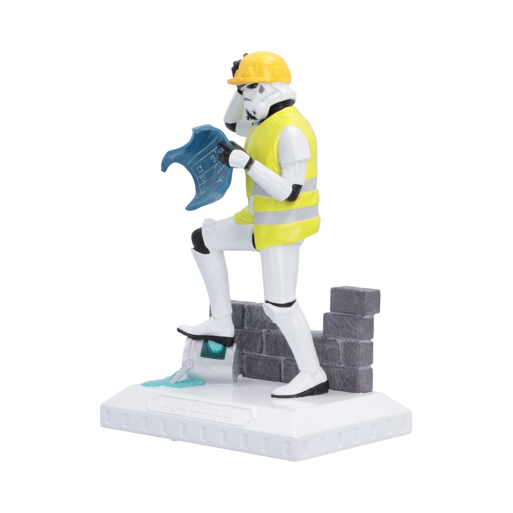 Original Stormtrooper Hit a Brick Wall Figurine - angled view of unfinished wall and paint bucket