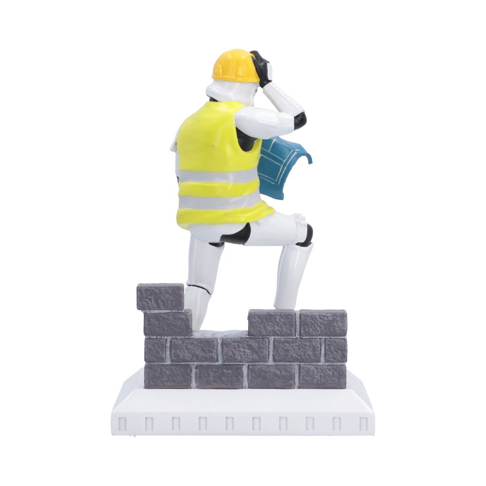 Original Stormtrooper Hit a Brick Wall Figurine - rear view of high-visibility vest and brickwork