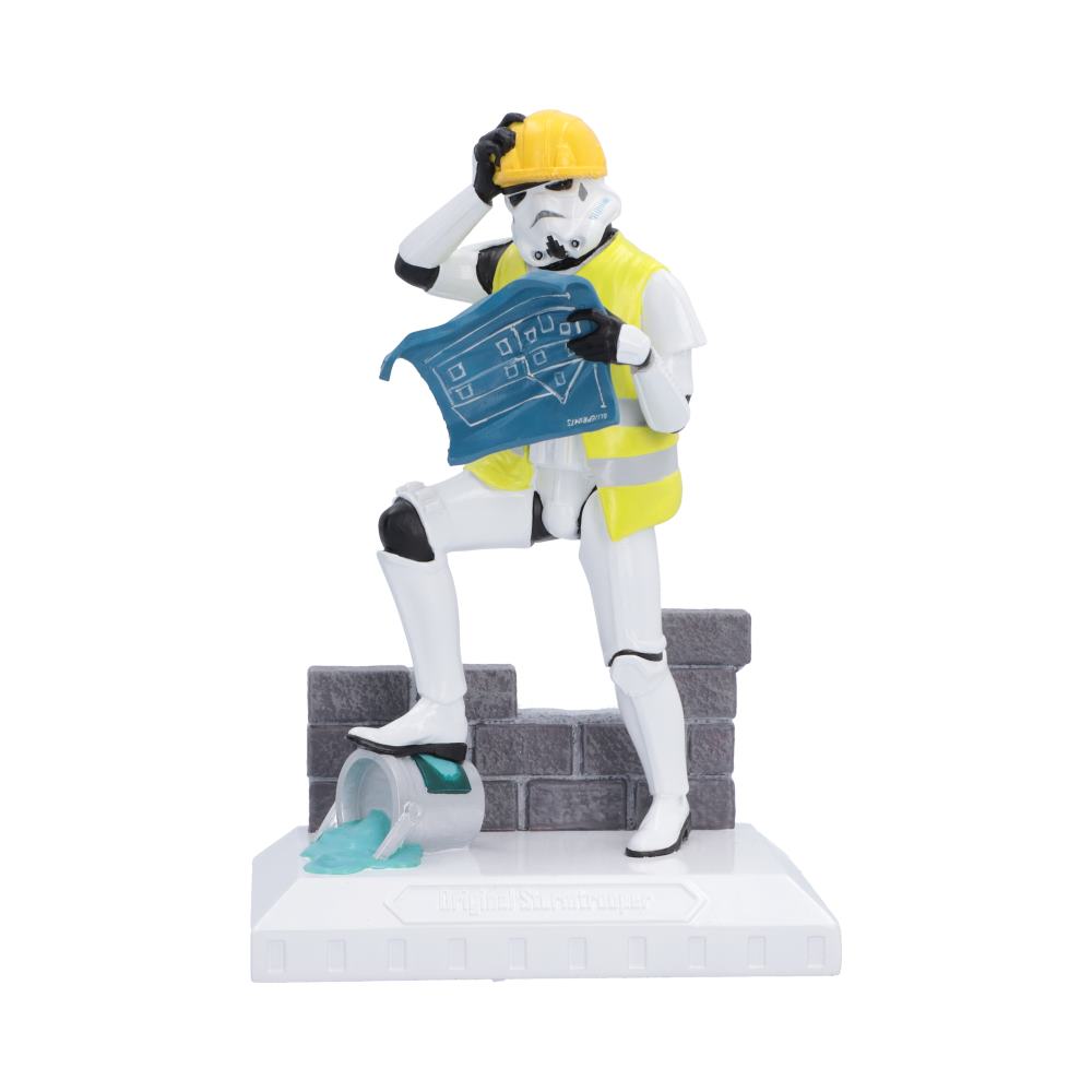 Original Stormtrooper Hit a Brick Wall Figurine - Stormtrooper builder with plans and yellow hard hat