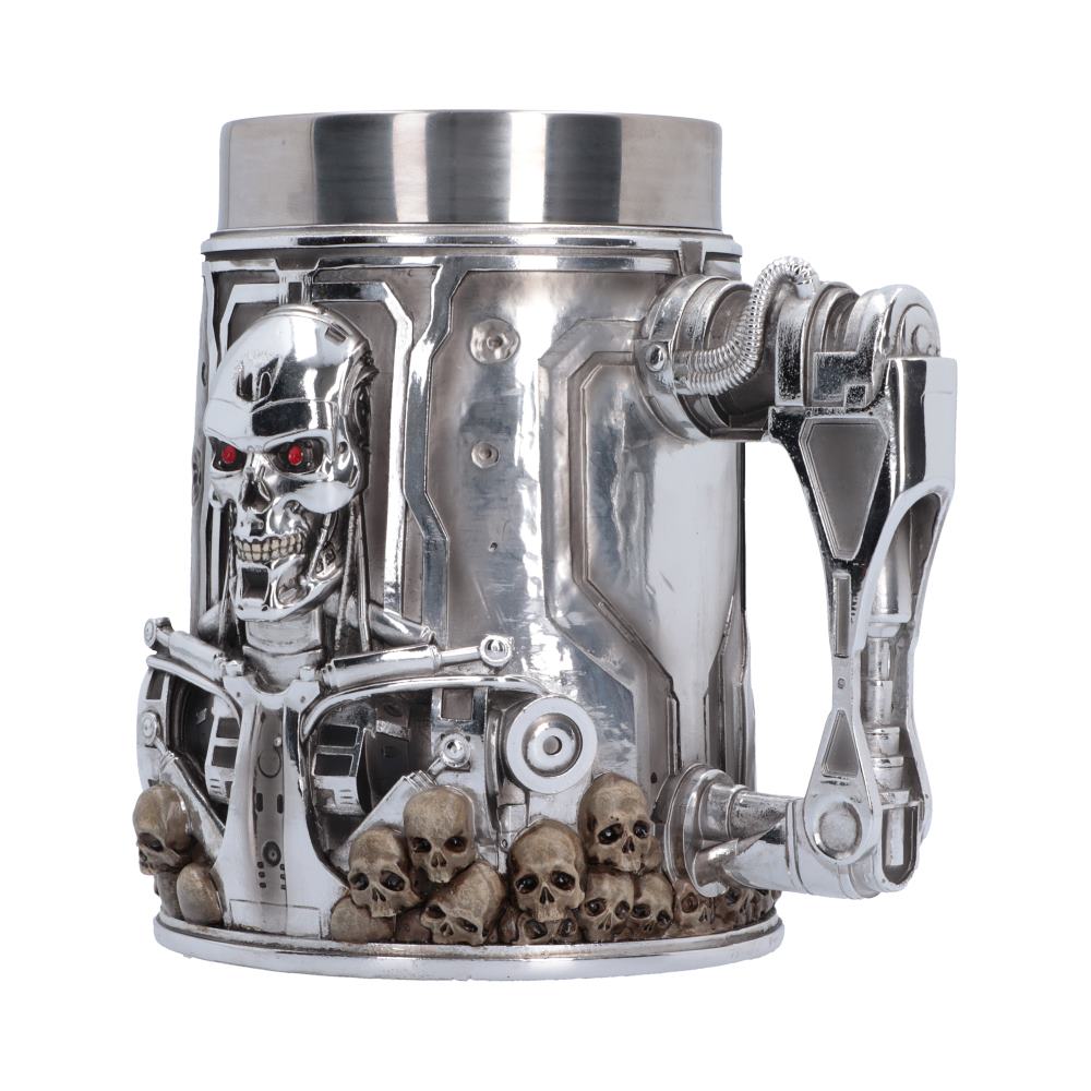 Terminator T-800 Tankard - angled view of red eyes and metallic handle