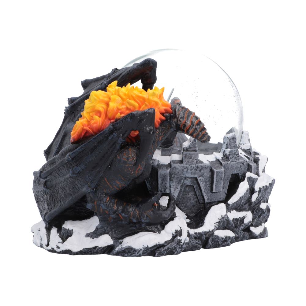 Lord of the Rings Battle of the Peak Snow Globe - Side view of flame-crowned Balrog beside the globe