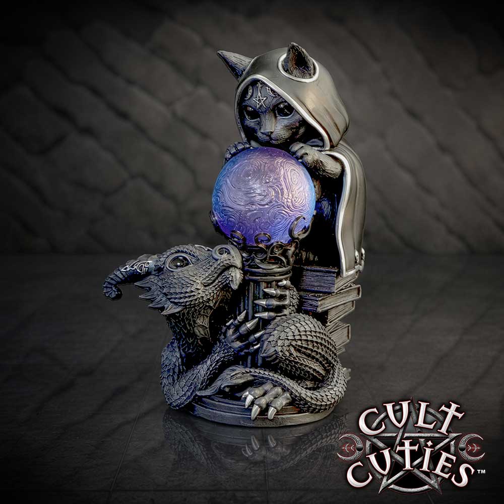 Cult Cuties Mystic Mischief Figurine - Mystic Mischief scene against a dark textured background