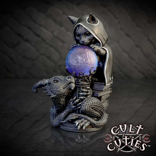 Cult Cuties Mystic Mischief Figurine - Mystic Mischief scene against a dark textured background