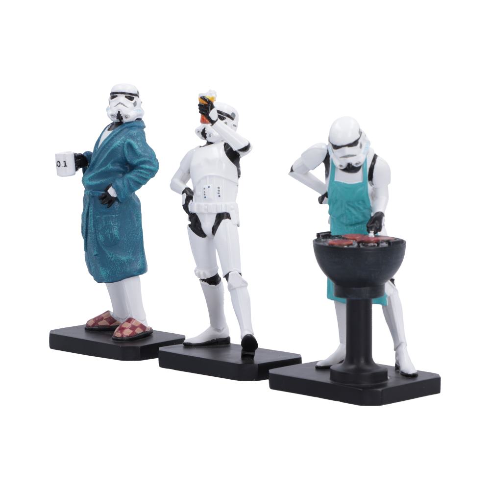 Stormtrooper Living for the Weekend Figurines - Angled view of three weekend scenes on individual bases