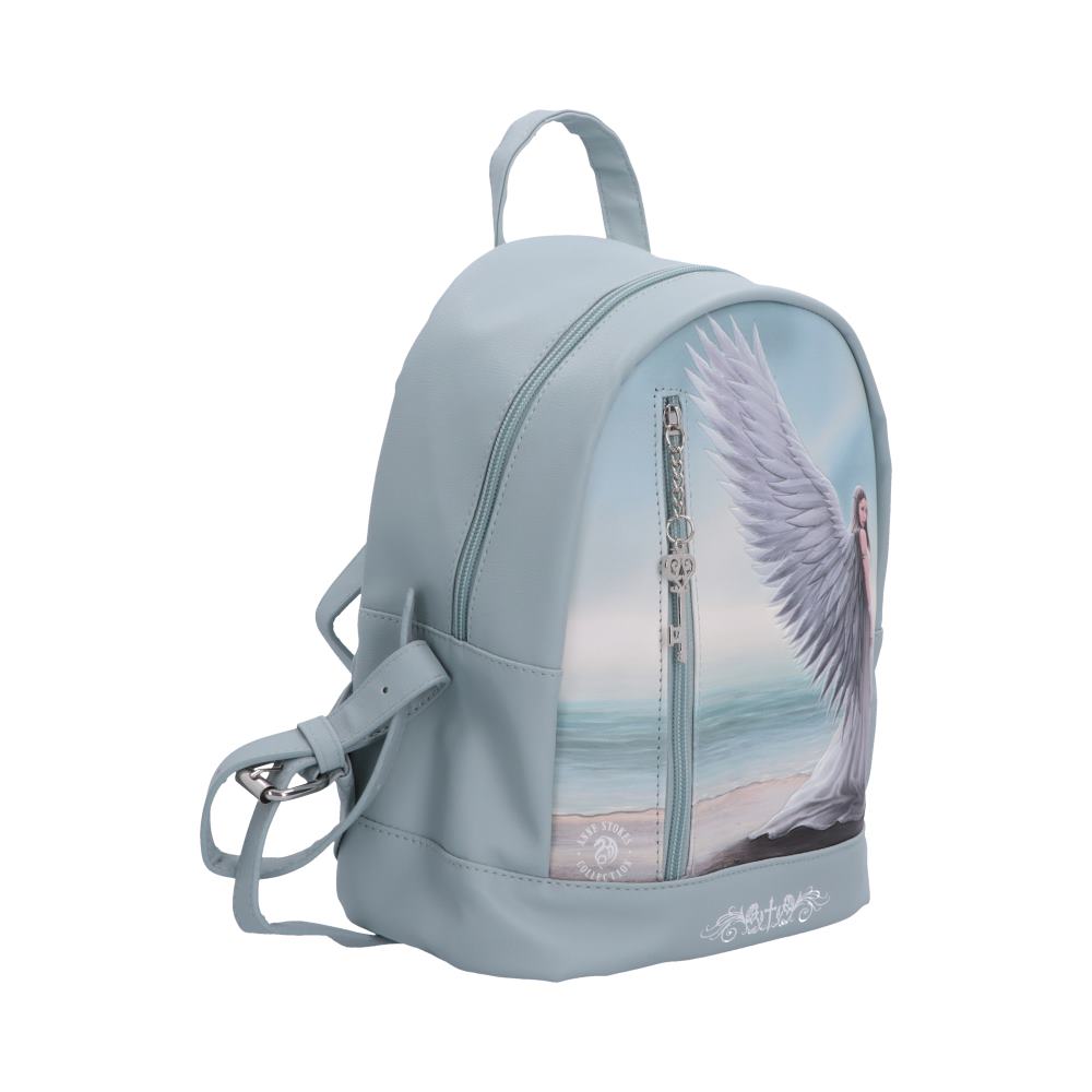 Anne Stokes Spirit Guide Backpack - Side view of light blue body and zip fittings