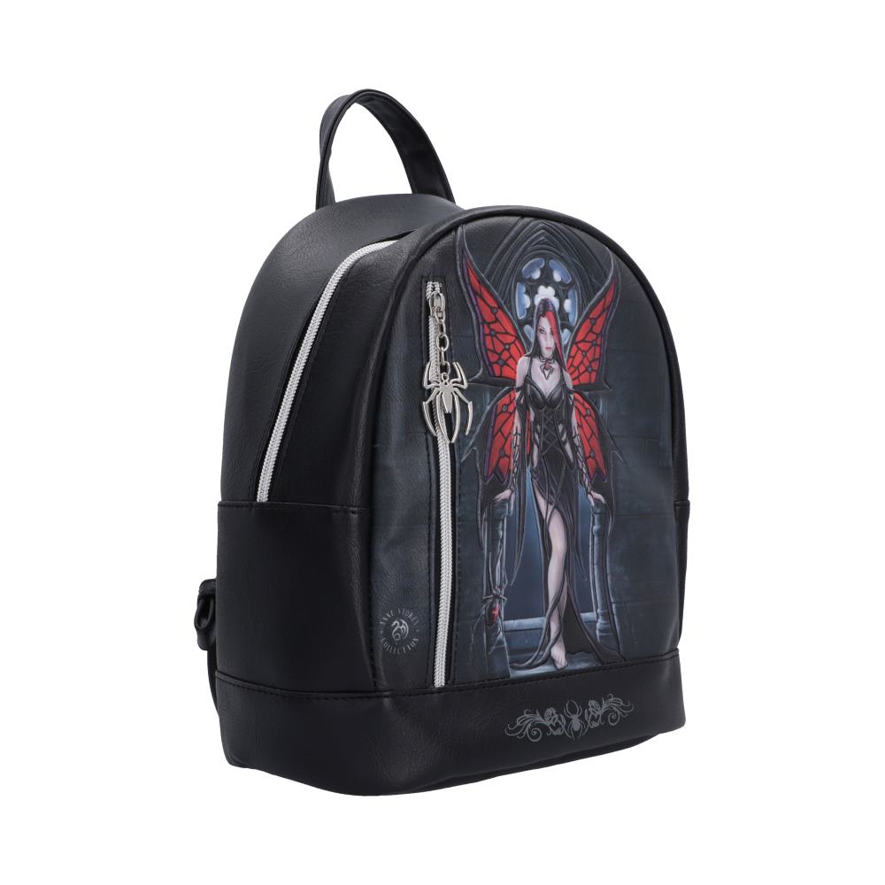 Anne Stokes Aracnafaria Backpack - Opposite angled view of red wings and black front pocket