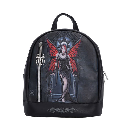 Anne Stokes Aracnafaria Backpack - Front view of red spider-winged fairy on black backpack