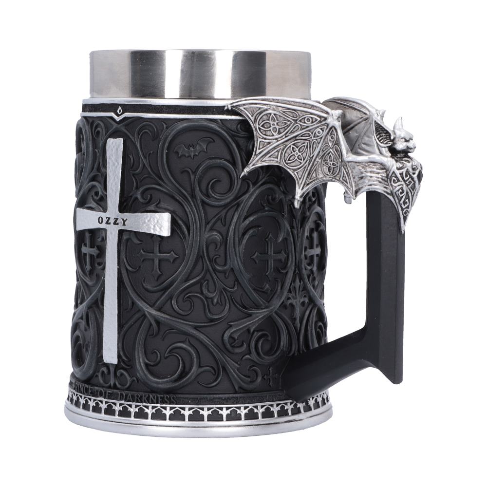 Ozzy Osbourne Prince of Darkness Tankard - Angled view of spread-winged bat above the handle