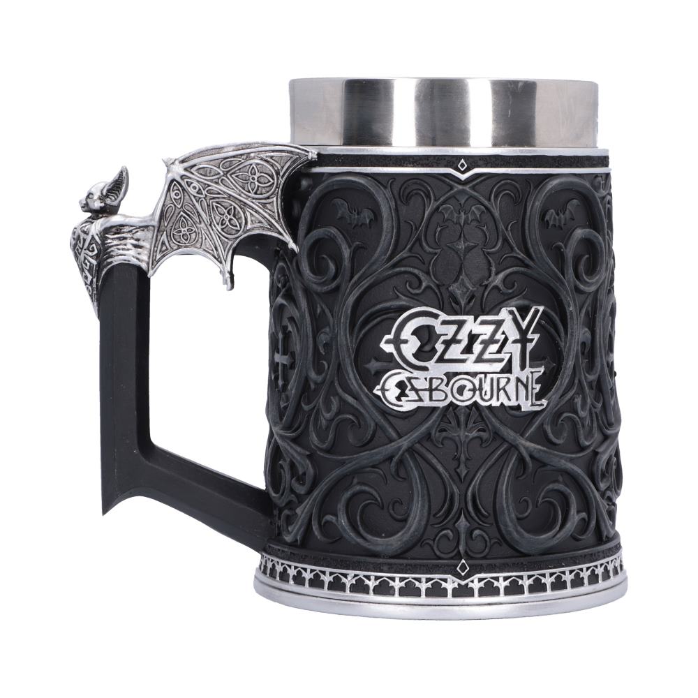 Ozzy Osbourne Prince of Darkness Tankard - Rear view with Ozzy logo and raised gothic scrollwork