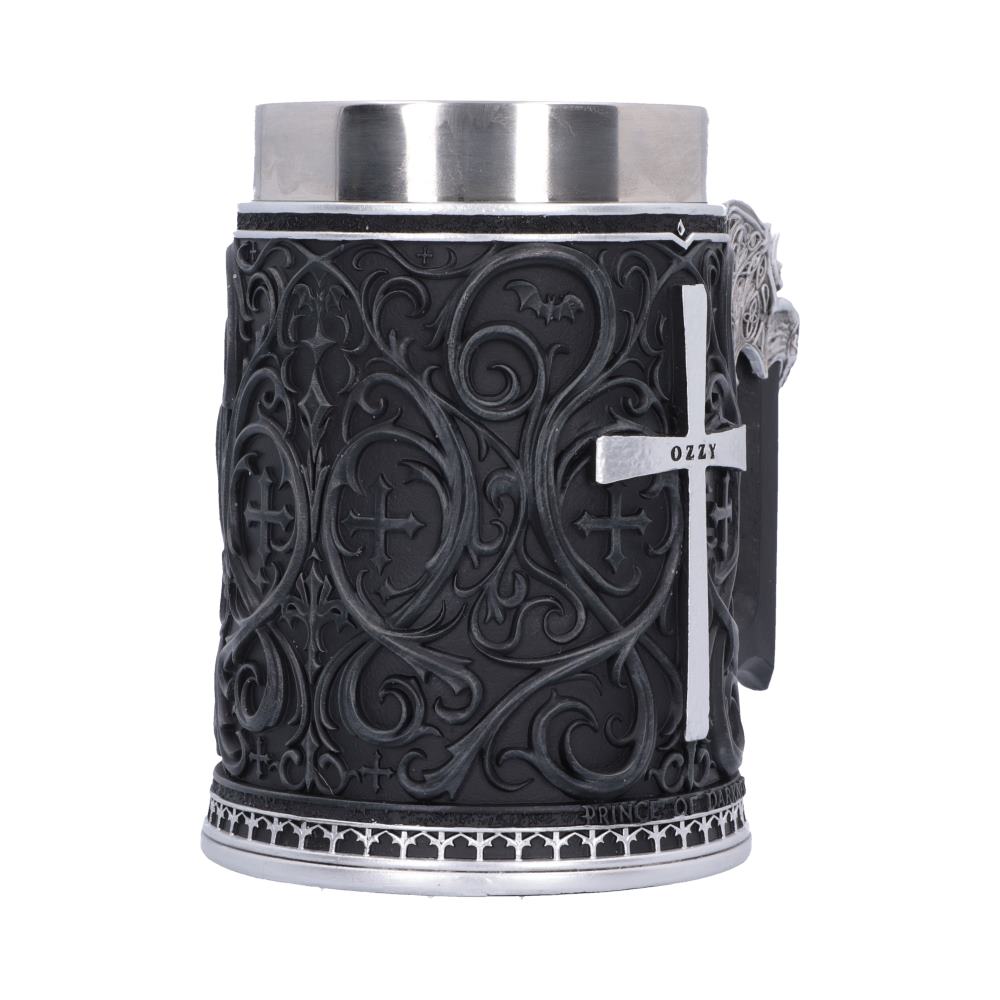 Ozzy Osbourne Prince of Darkness Tankard - Side view of cross detail and metal rim