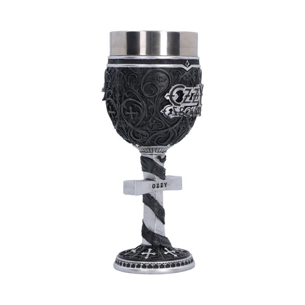 Ozzy Osbourne Prince of Darkness Goblet - Side view of narrow stem and patterned foot