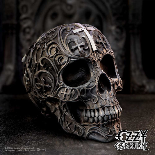 Ozzy Osbourne Prince of Darkness Skull - Ozzy skull displayed on a dark tabletop
