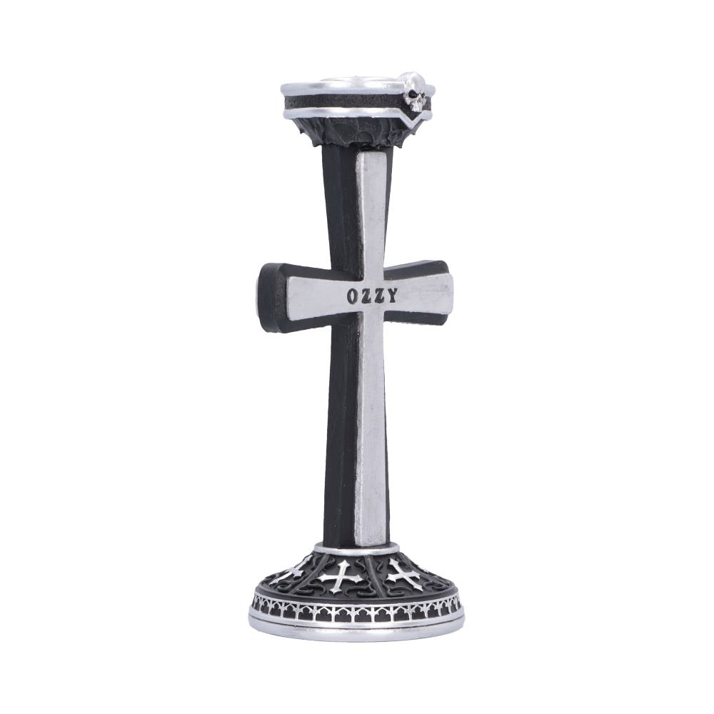 Ozzy Osbourne Prince of Darkness Candle Holder - Side view of upright cross beneath shaped candle cup