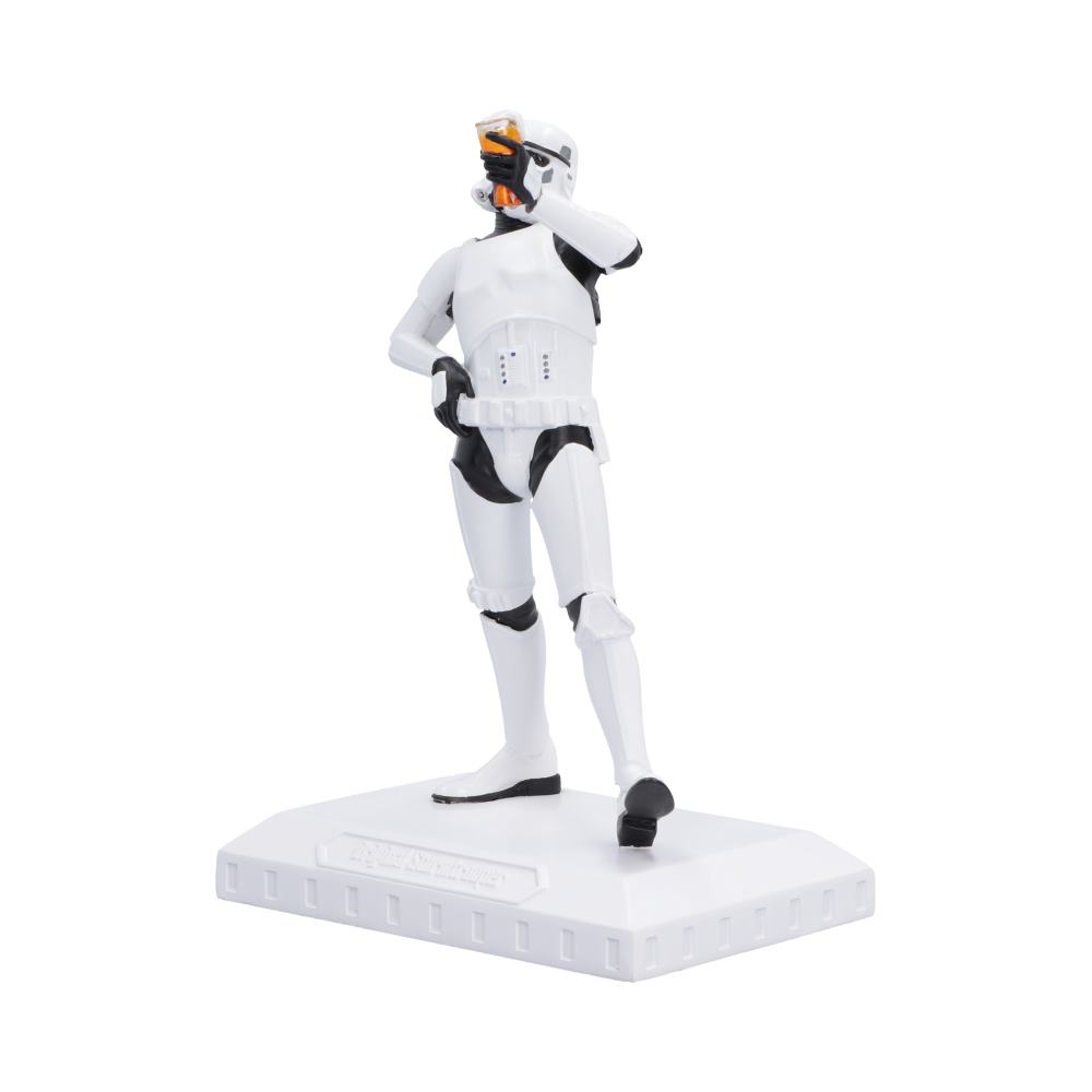 Stormtrooper Raise a Glass Figurine - Angled view of raised glass and jaunty lifted foot