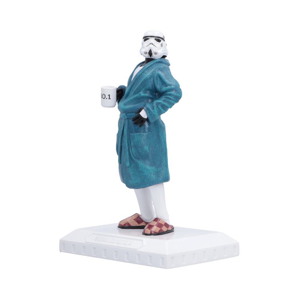 Stormtrooper Off Duty Figurine - Angled view of helmet robe and slippers