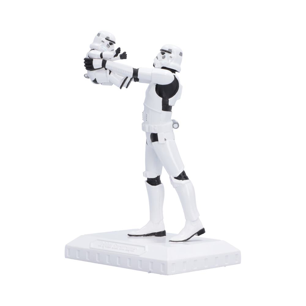 Stormtrooper Who’s the Daddy? Figurine - Angled view of outstretched arms and tiny helmet