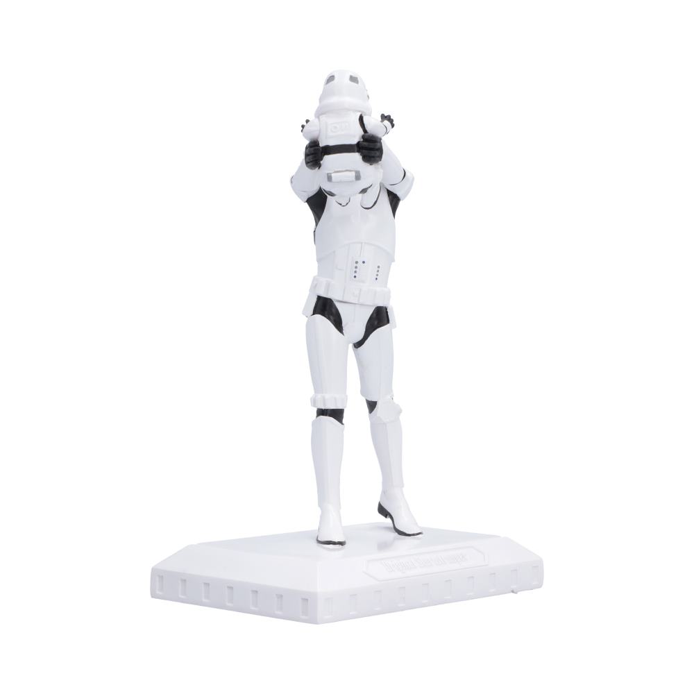 Stormtrooper Who’s the Daddy? Figurine - Side view of adult holding baby at helmet height