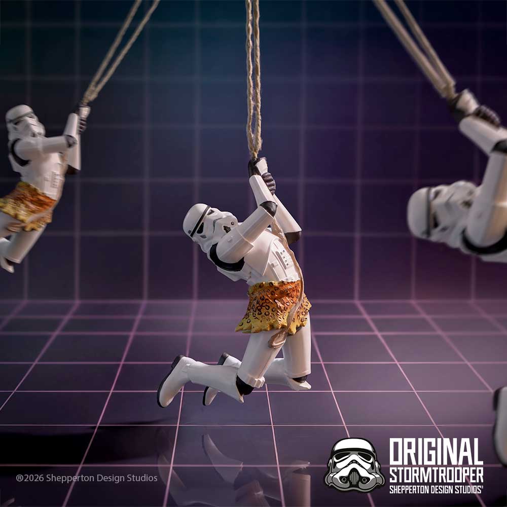 Stormtrooper Wild at Heart Hanging Ornament - Suspended jungle trooper against a dark geometric background