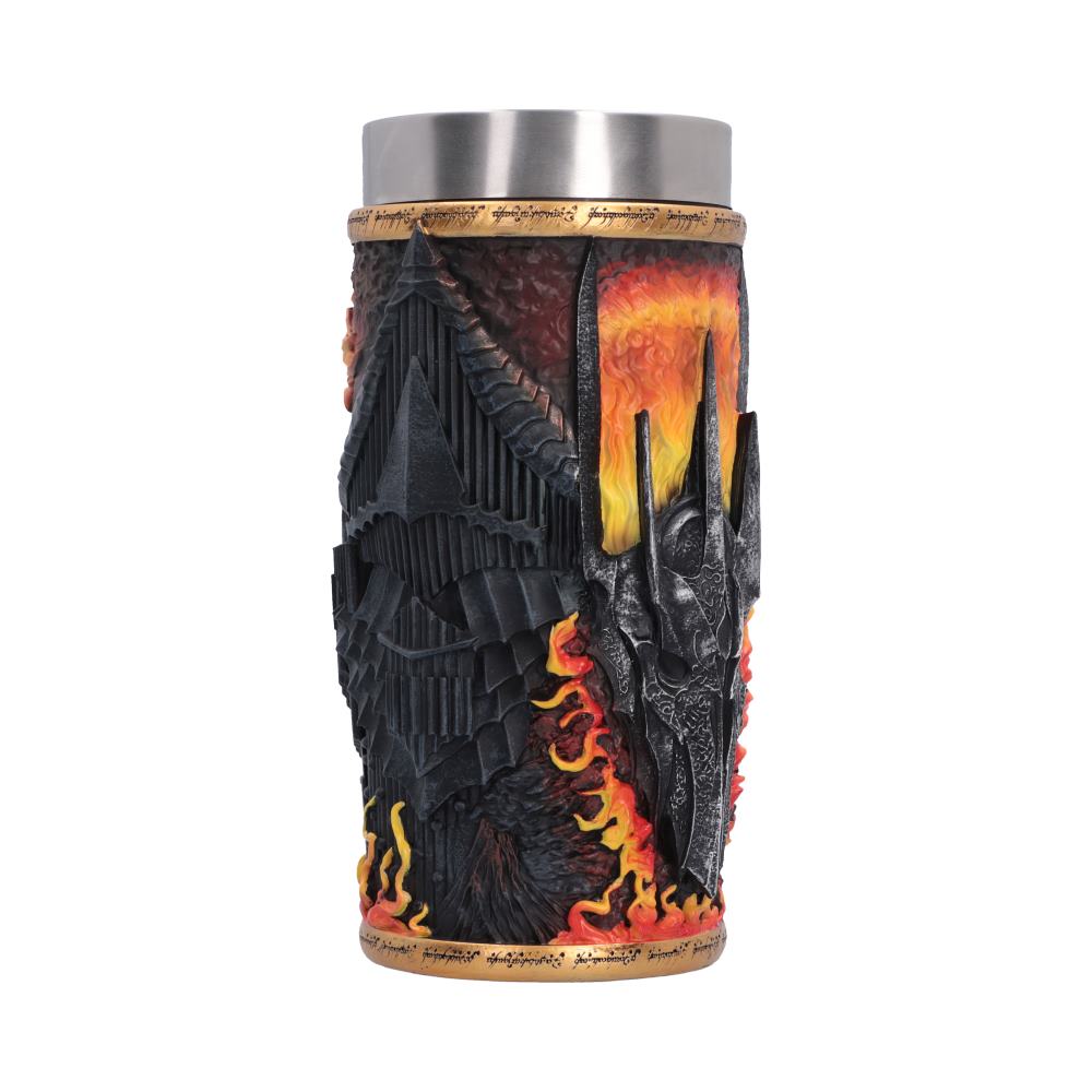 Lord of the Rings Sauron Collectible Drinkware - Side view of architectural ridges and flame details