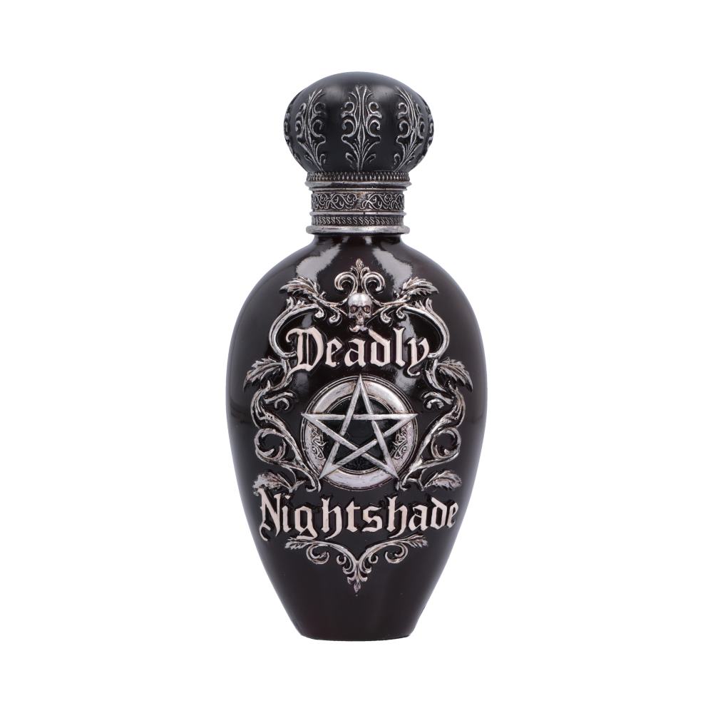 Deadly Nightshade Bottle Figurine - Rear view of smooth dark bottle and rounded cap