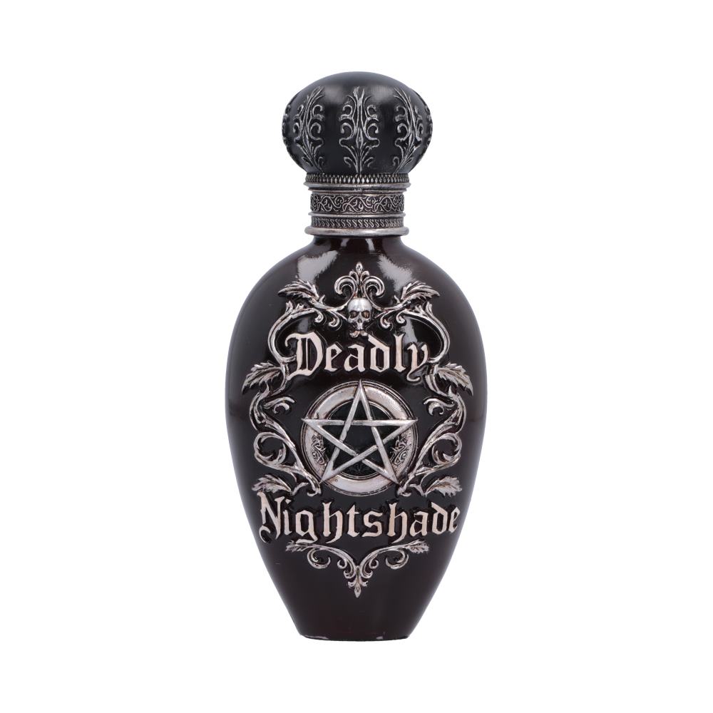 Deadly Nightshade Bottle Figurine - Front view of pentagram and Deadly Nightshade lettering