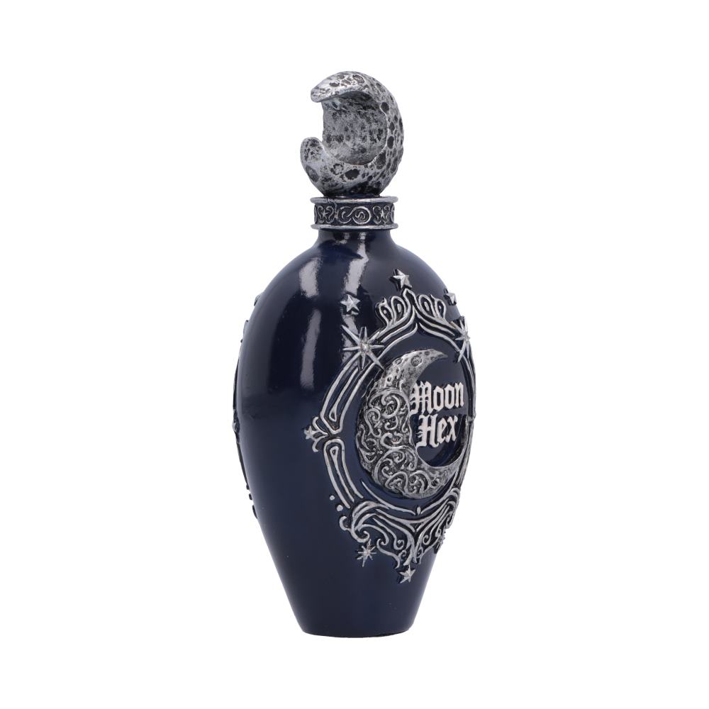Moon Hex Bottle Figurine - Side view of narrow neck and sculpted moon cap
